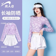 Bộ Bơi Croptop nữ áo tím dài tayH97