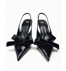 Giày ZR giày mũi nhọn nơ da bóng 7cm(Lùi 1 sz)H284
