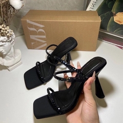 Sandal quai mảnh đá đen Zr[full box] 9cm [HÀNG SẴN-lùi 1 size]H397
