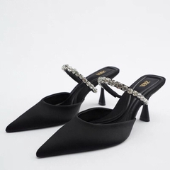 Giày Cao Gót Za.ra Quai Đính Đá Satin Mũi Nhọn Cao 7cm [ HÀNG SẴN]H351