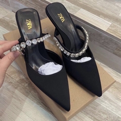 Giày Cao Gót Za.ra Quai Đính Đá Satin Mũi Nhọn Cao 7cm [ HÀNG SẴN]H351