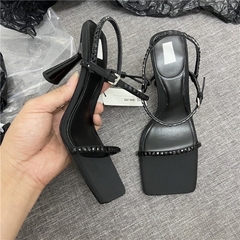 Sandal quai mảnh đá đen Zr[full box] 9cm [HÀNG SẴN-lùi 1 size]H397