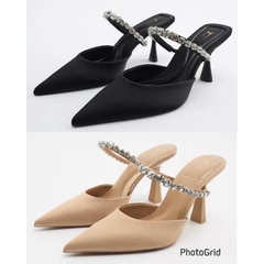 Giày Cao Gót Za.ra Quai Đính Đá Satin Mũi Nhọn Cao 7cm [ HÀNG SẴN]H351