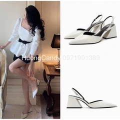 Giày ZR trắng mõm nhọn gót vuông FULL BOXH334