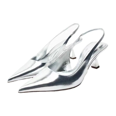 Guốc zra nữ mũi nhọn bạc đế cao 5cm ( hàng sẵn)H333