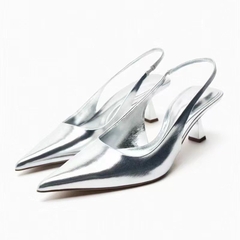 Guốc zra nữ mũi nhọn bạc đế cao 5cm ( hàng sẵn)H333