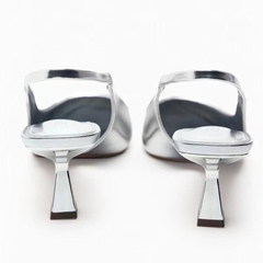 Guốc zra nữ mũi nhọn bạc đế cao 5cm ( hàng sẵn)H333