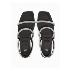 Sandal ZR bệt 2 quai ngang đính đá trắng Full boxH326