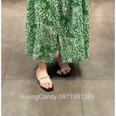 Sandal ZR bệt 2 quai ngang đính đá trắng Full boxH326