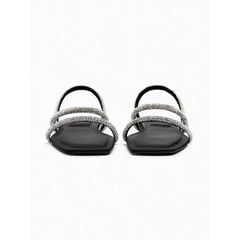 Sandal ZR bệt 2 quai ngang đính đá trắng Full boxH326
