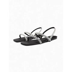 Sandal ZR bệt 2 quai ngang đính đá trắng Full boxH326
