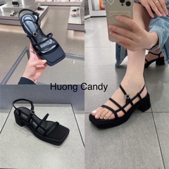 [Sẵn]Sandal CK Dây đen gót vuông cao 5cm FULLBOX[chân mảnh nên lùi 1sz][sẵn hàng]H306
