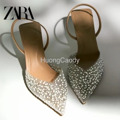 Giày ZR hạt Ngọc tròn nhũ bạc 8cm (FullBox)H257