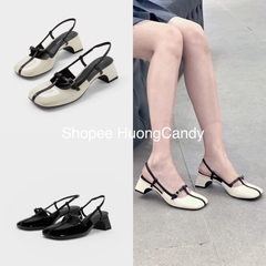 Giày sandal Cnk gót vuông Phối dây Đen mảnh hở gót [FullBox]H278