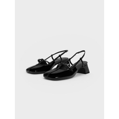 Giày sandal Cnk gót vuông Phối dây Đen mảnh hở gót [FullBox]H278