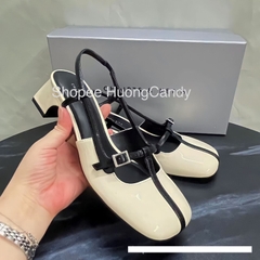 Giày sandal Cnk gót vuông Phối dây Đen mảnh hở gót [FullBox]H278