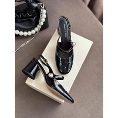 Giày sandal Cnk hở gót mũi tròn đế trụ 6cm phối màu[Sẵn-form to lùi sz]H272