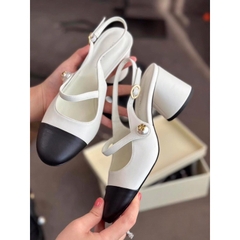 Giày sandal Cnk hở gót mũi tròn đế trụ 6cm phối màu[Sẵn-form to lùi sz]H272