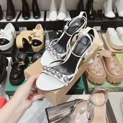 Sandal ZR Trắng quai ngang đính hạt bạc tròn FULLBOXH276