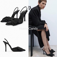 Sandal cao gót ZR nơ mũi nhọn hở sau hàng cao cấp fullbox( Sẵn -form to lùi 1 sz)H252