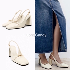 Giày Sandal ZR Phối dây mảnh khoá vuông gót trụ[FULL BOX](chân mảnh lùi sz)(sẵn)H241