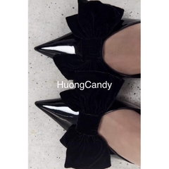 Giày sục Za Đen đính nơ nhung cao 6cm[FullBox]H254