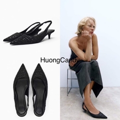 Giày Zara Slingback Đính Hạt Cườm Đen[Fullbox]H253