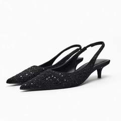 Giày Zara Slingback Đính Hạt Cườm Đen[Fullbox]H253