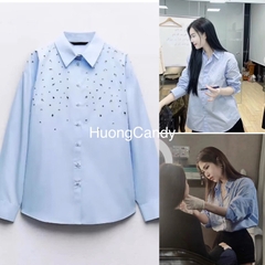 Áo sơmi xanh đá Hạt xuất ZR kèm tag( From to lùi 1 size) (Sẵn)H76