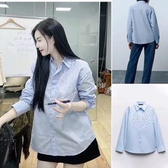 Áo sơmi xanh đá Hạt xuất ZR kèm tag( From to lùi 1 size) (Sẵn)H76