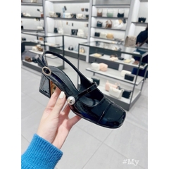 Giày sandal CK phối màu quai đính ngọc mũi vuông-2187- đế trụ cao 6cm-H482