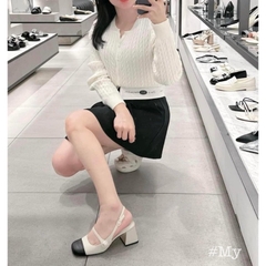 Giày sandal CK phối màu quai đính ngọc mũi vuông-2187- đế trụ cao 6cm-H482