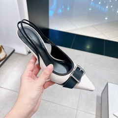 Giày Sandal hở gót mõm nhọn phối khoá cài bản to FullBoxH230