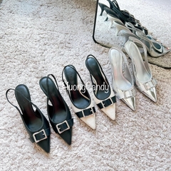Giày Sandal hở gót mõm nhọn phối khoá cài bản to FullBoxH230