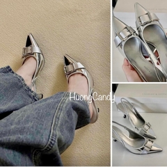 Giày Sandal hở gót mõm nhọn phối khoá cài bản to FullBoxH230