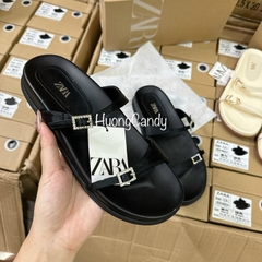 Dép ZR hai dây đen khoá cài đính đá Fullbox(sẵn-form chuẩn)H195