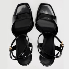 Sandal ZR Da Bóng đen 9cm Fullbox(hàng sẵn)H179