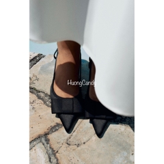 Giày ZR nhọn nơ vuông đen FULLBOX(hàng sẵn)H172