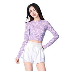 Bộ Bơi Croptop nữ áo tím dài tayH97