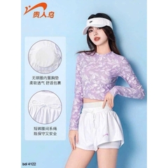 Bộ Bơi Croptop nữ áo tím dài tayH97