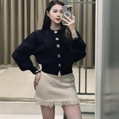 Áo Cadigan đen ZR xuất dư cúc hoa (Sẵn)H61