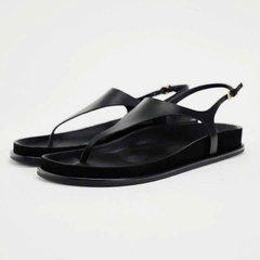 (lùi 1sz- sẵn)Sandal bệt đen xỏ ngón basic trơnH67