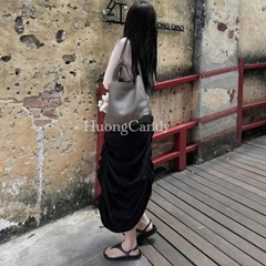 (lùi 1sz- sẵn)Sandal bệt đen xỏ ngón basic trơnH67