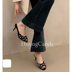 (lùi 1sz-sẵn) Guốc Z Đinh tán nhung đen FULLBOXH12