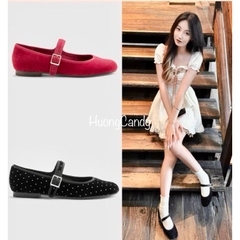 Giày nhung ZR đen/đỏ mũi tròn FULLBOX (hàng sẵn)H165