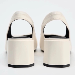 Giày búp bê ZR Trắng mũi nhăn đính nơ đế vuông 6cm(hàng sẵn)H167