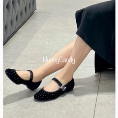Giày nhung ZR đen/đỏ mũi tròn FULLBOX (hàng sẵn)H165