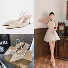 Giày ZR trắng thêu hoa FULLBOX (chân mảnh lùi sz)H117