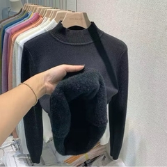 Áo len nữ cổ 3 phân lót lông dày cực ấm hàng QC (sẵn)H113
