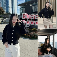 Áo Cadigan đen ZR xuất dư cúc hoa (Sẵn)H61